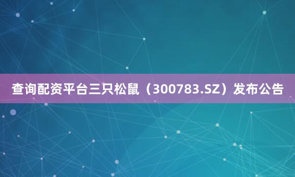 查询配资平台三只松鼠（300783.SZ）发布公告